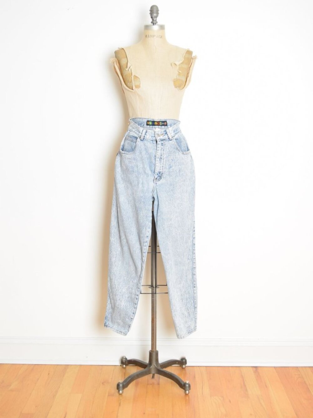 vintage 80s jeans Sasson acid wash denim high waist rise tapered leg 26 XS